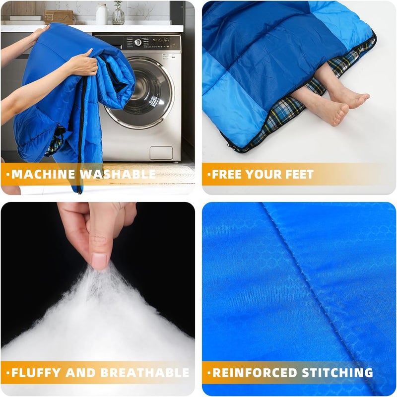 Kanyak Cotton Flannel Lined Sleeping Bag for Adults Teens Kids, Cold Weather &Warm, 3 Seasons, Lightweight Compact Camping Essentials Equipment, Hiking, Outdoor, Travel - Image 4